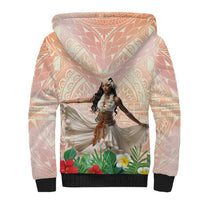 Woman Polynesian Tattoos Sherpa Hoodie Tropical Flower - Peach Fuzz Color LT03 - Polynesian Pride