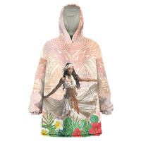 Woman Polynesian Tattoos Wearable Blanket Hoodie Tropical Flower - Peach Fuzz Color LT03 One Size Peach Fuzz - Polynesian Pride