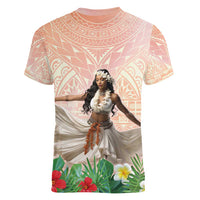 Woman Polynesian Tattoos Women V-Neck T-Shirt Tropical Flower - Peach Fuzz Color LT03 - Polynesian Pride