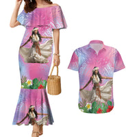 Woman Polynesian Tattoos Couples Matching Mermaid Dress and Hawaiian Shirt Tropical Flower - Sweets Vibrant Color LT03 Vibrant Gradient - Polynesian Pride