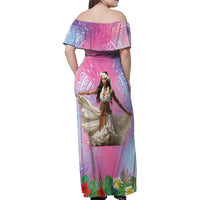 Woman Polynesian Tattoos Family Matching Off Shoulder Maxi Dress and Hawaiian Shirt Tropical Flower - Sweets Vibrant Color LT03 - Polynesian Pride