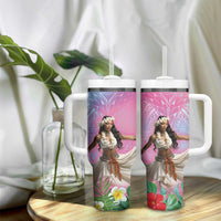 Woman Polynesian Tattoos Tumbler With Handle Tropical Flower - Sweets Vibrant Color