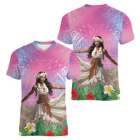 Woman Polynesian Tattoos Women V-Neck T-Shirt Tropical Flower - Sweets Vibrant Color LT03 - Polynesian Pride