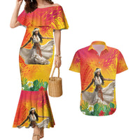 Woman Polynesian Tattoos Couples Matching Mermaid Dress and Hawaiian Shirt Tropical Flower - Vibrant Hot Color LT03 Vibrant Gradient - Polynesian Pride