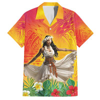 Woman Polynesian Tattoos Family Matching Summer Maxi Dress and Hawaiian Shirt Tropical Flower - Vibrant Hot Color LT03 Dad's Shirt - Short Sleeve Vibrant Gradient - Polynesian Pride