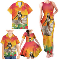 Woman Polynesian Tattoos Family Matching Tank Maxi Dress and Hawaiian Shirt Tropical Flower - Vibrant Hot Color LT03 - Polynesian Pride