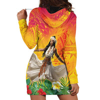 Woman Polynesian Tattoos Hoodie Dress Tropical Flower - Vibrant Hot Color LT03 - Polynesian Pride