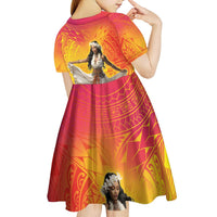 Woman Polynesian Tattoos Kid Short Sleeve Dress Tropical Flower - Vibrant Hot Color LT03 - Polynesian Pride
