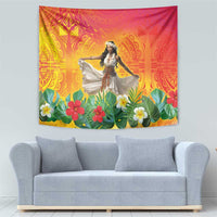 Woman Polynesian Tattoos Tapestry Tropical Flower - Vibrant Hot Color