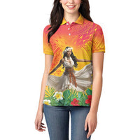 Woman Polynesian Tattoos Women Polo Shirt Tropical Flower - Vibrant Hot Color