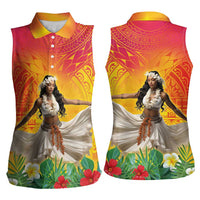 Woman Polynesian Tattoos Women Sleeveless Polo Shirt Tropical Flower - Vibrant Hot Color LT03 - Polynesian Pride