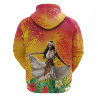 Woman Polynesian Tattoos Zip Hoodie Tropical Flower - Vibrant Hot Color LT03 - Polynesian Pride