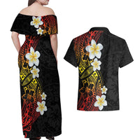 Plumeria Couples Matching Off Shoulder Maxi Dress and Hawaiian Shirt Polynesian Tribal Frangipani Sunset LT03 - Polynesian Pride