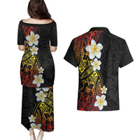 Plumeria Couples Matching Puletasi and Hawaiian Shirt Polynesian Tribal Frangipani Sunset LT03 - Polynesian Pride