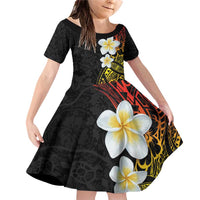 Plumeria Family Matching Off Shoulder Short Dress and Hawaiian Shirt Polynesian Tribal Frangipani Sunset LT03 Daughter's Dress Black - Polynesian Pride