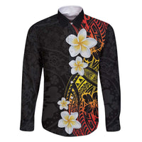 Plumeria Family Matching Off Shoulder Short Dress and Hawaiian Shirt Polynesian Tribal Frangipani Sunset LT03 Dad's Shirt - Long Sleeve Black - Polynesian Pride