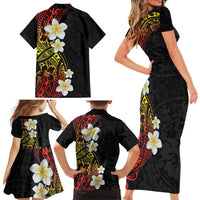 Plumeria Family Matching Short Sleeve Bodycon Dress and Hawaiian Shirt Polynesian Tribal Frangipani Sunset LT03 - Polynesian Pride