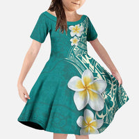 Plumeria Family Matching Summer Maxi Dress and Hawaiian Shirt Polynesian Tribal Frangipani Teal LT03 Daughter's Dress Teal - Polynesian Pride