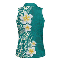 Plumeria Women Sleeveless Polo Shirt Polynesian Tribal Frangipani Teal LT03 - Polynesian Pride