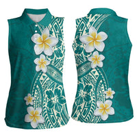 Plumeria Women Sleeveless Polo Shirt Polynesian Tribal Frangipani Teal LT03 - Polynesian Pride