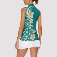 Plumeria Women Sleeveless Polo Shirt Polynesian Tribal Frangipani Teal LT03 - Polynesian Pride
