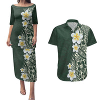 Plumeria Couples Matching Puletasi and Hawaiian Shirt Polynesian Tribal Frangipani Green LT03 Green - Polynesian Pride