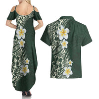 Plumeria Couples Matching Summer Maxi Dress and Hawaiian Shirt Polynesian Tribal Frangipani Green LT03 - Polynesian Pride