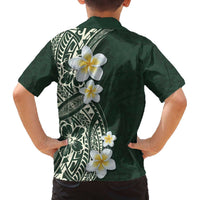 Plumeria Family Matching Off The Shoulder Long Sleeve Dress and Hawaiian Shirt Polynesian Tribal Frangipani Green LT03 - Polynesian Pride