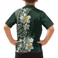 Plumeria Family Matching Off Shoulder Maxi Dress and Hawaiian Shirt Polynesian Tribal Frangipani Green LT03 - Polynesian Pride