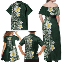 Plumeria Family Matching Off Shoulder Maxi Dress and Hawaiian Shirt Polynesian Tribal Frangipani Green LT03 - Polynesian Pride