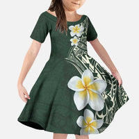 Plumeria Family Matching Puletasi and Hawaiian Shirt Polynesian Tribal Frangipani Green LT03 Daughter's Dress Green - Polynesian Pride
