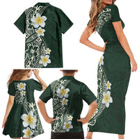 Plumeria Family Matching Short Sleeve Bodycon Dress and Hawaiian Shirt Polynesian Tribal Frangipani Green LT03 - Polynesian Pride