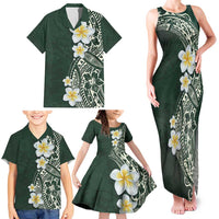 Plumeria Family Matching Tank Maxi Dress and Hawaiian Shirt Polynesian Tribal Frangipani Green LT03 - Polynesian Pride