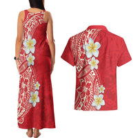 Plumeria Couples Matching Tank Maxi Dress and Hawaiian Shirt Polynesian Tribal Frangipani Red LT03 - Polynesian Pride