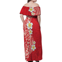 Plumeria Family Matching Off Shoulder Maxi Dress and Hawaiian Shirt Polynesian Tribal Frangipani Red LT03 - Polynesian Pride