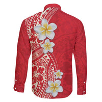 Plumeria Family Matching Off Shoulder Short Dress and Hawaiian Shirt Polynesian Tribal Frangipani Red LT03 - Polynesian Pride