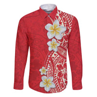 Plumeria Family Matching Tank Maxi Dress and Hawaiian Shirt Polynesian Tribal Frangipani Red LT03 Dad's Shirt - Long Sleeve Red - Polynesian Pride