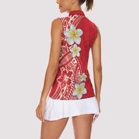 Plumeria Women Sleeveless Polo Shirt Polynesian Tribal Frangipani Red LT03 - Polynesian Pride