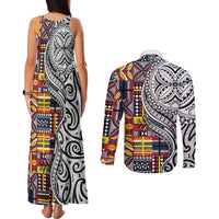 Niue Hiapo and Maori Decoration Tattoos Couples Matching Tank Maxi Dress and Long Sleeve Button Shirt LT03 - Polynesian Pride