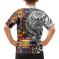 Niue Hiapo and Maori Decoration Tattoos Family Matching Off The Shoulder Long Sleeve Dress and Hawaiian Shirt LT03 - Polynesian Pride