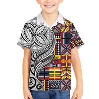 Niue Hiapo and Maori Decoration Tattoos Family Matching Off The Shoulder Long Sleeve Dress and Hawaiian Shirt LT03 Son's Shirt White - Polynesian Pride