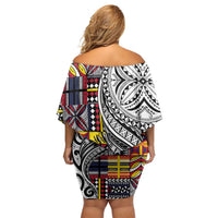 Niue Hiapo and Maori Decoration Tattoos Family Matching Off Shoulder Short Dress and Hawaiian Shirt LT03 - Polynesian Pride