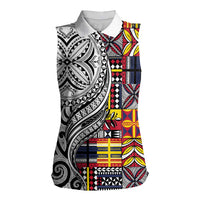 Niue Hiapo and Maori Decoration Tattoos Women Sleeveless Polo Shirt LT03 Female White - Polynesian Pride