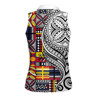 Niue Hiapo and Maori Decoration Tattoos Women Sleeveless Polo Shirt LT03 - Polynesian Pride
