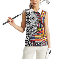 Niue Hiapo and Maori Decoration Tattoos Women Sleeveless Polo Shirt LT03 - Polynesian Pride