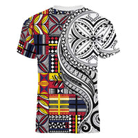 Niue Hiapo and Maori Decoration Tattoos Women V-Neck T-Shirt LT03 - Polynesian Pride