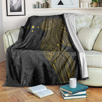 Niue Polynesian Hiapo Tattoo Art Blanket Half Style Black Gold Color - Polynesian Pride