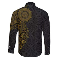 Niue Polynesian Hiapo Tattoo Art Family Matching Summer Maxi Dress and Hawaiian Shirt Half Style Black Gold Color LT03 - Polynesian Pride