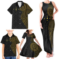 Niue Polynesian Hiapo Tattoo Art Family Matching Tank Maxi Dress and Hawaiian Shirt Half Style Black Gold Color LT03 - Polynesian Pride