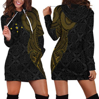 Niue Polynesian Hiapo Tattoo Art Hoodie Dress Half Style Black Gold Color LT03 - Polynesian Pride